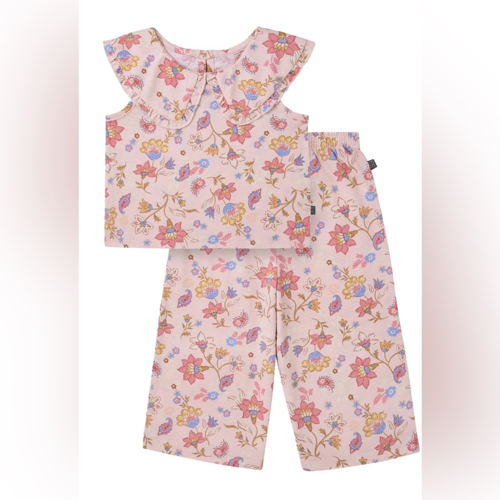 NWT Modern Moments by Gerber 4T Floral Outfit Set Ruffle Collar Cotton Pants